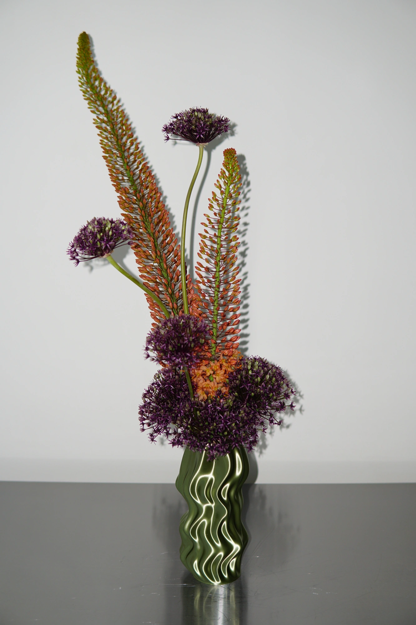 Sculptural floral study in a 3D-printed vessel